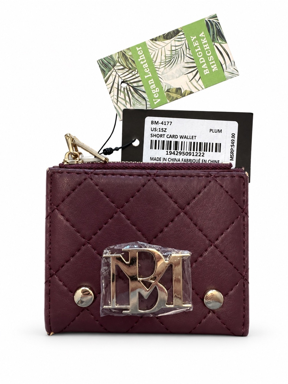 NWT Flawed Badgley Mischka Plum Quilted Vegan Leather Card Wallet